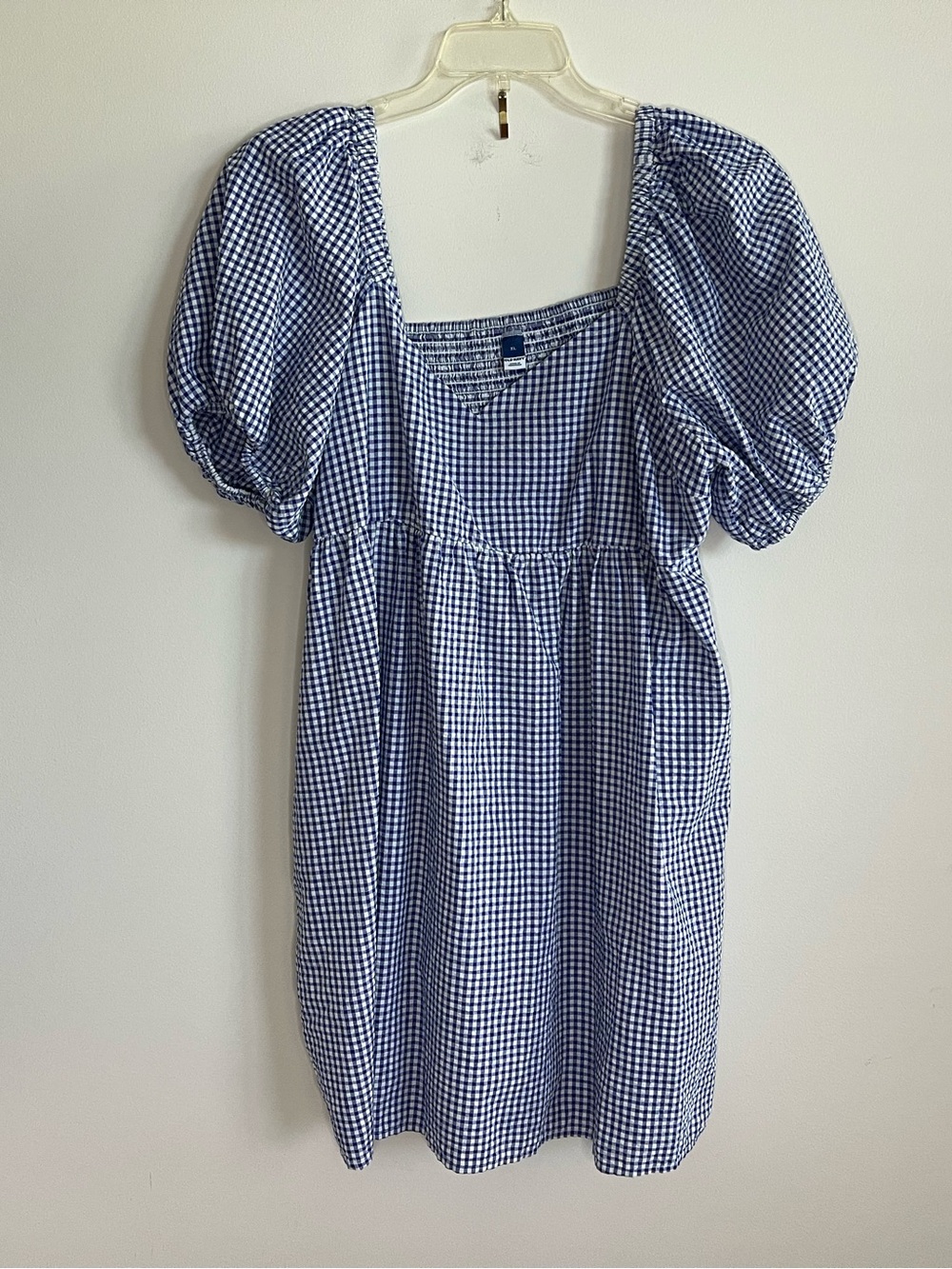 Old Navy Blue-and-White Gingham Puff-Sleeve Dress